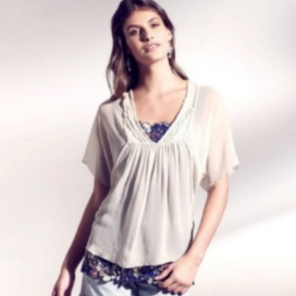 Saivana‎ 100% silk sheer Dolman sleeve boho top